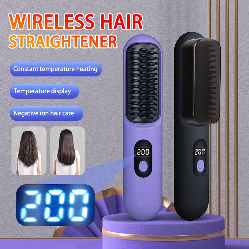 Ionic Hair Straightener Comb LCD Display Portable Hair Straight Comb  Wireless Hair Curler Straight Hair Brush 无线直卷两用直发器