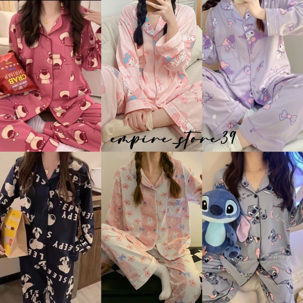 Cute Long Sleeve Pyjamas Women Baju Tidur Wanita Sleepwear Nightwear Women Pajamas Women Set 长袖睡衣女套装