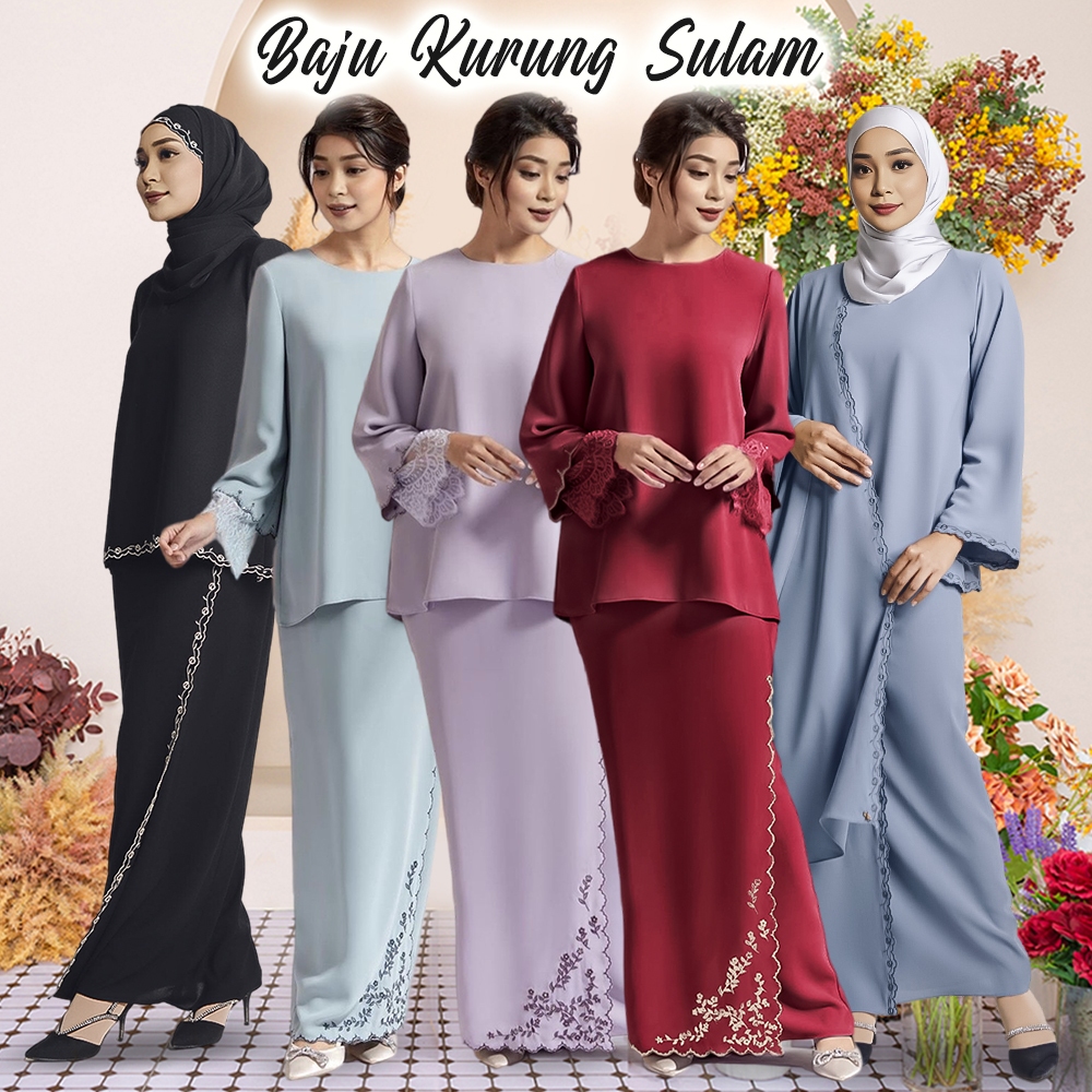 Afya Sulam Kurung TUNANG NIKAH Overlap Skirt Baju Kurung Moden Sesuai untuk Ironless Kurung Sulaman bridesmaid Baju SeT