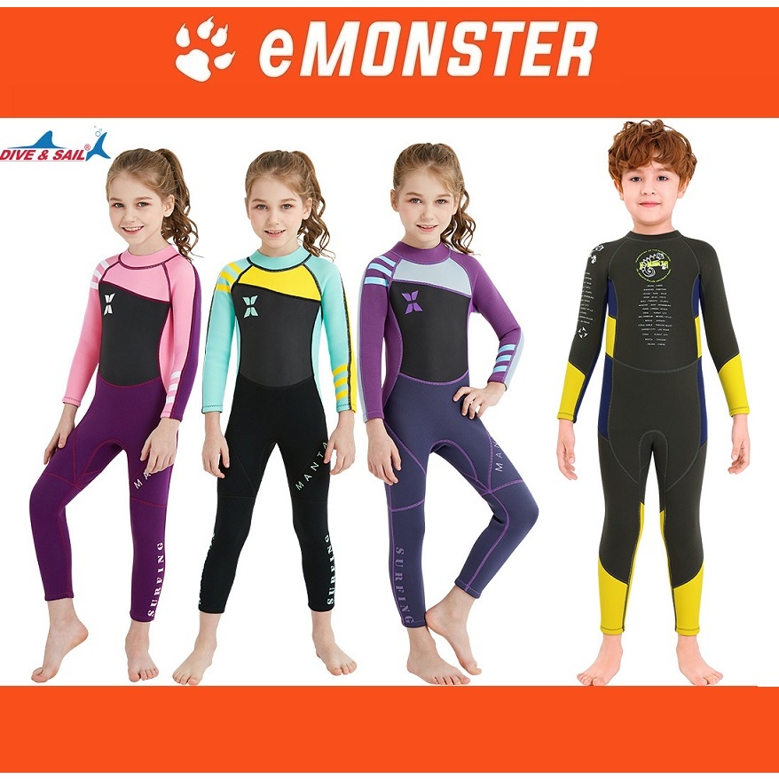 DIVE&SAIL 2.5mm Keep Warm Long Sleeve Swimsuit Baju Renang Budak Neoprene Thermal Wetsuit Swimming Girl Boy Dive Snorkel