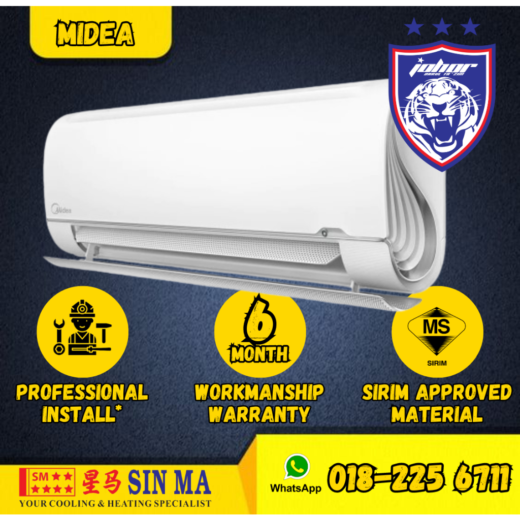 (With Install JB) MIDEA 1HP/1.5/2 /2.5HP WIFI Non-Inverter/Inverter R32 AirCond (MSAE/MSAG/MSAPB/MSFAAU/MSXS)