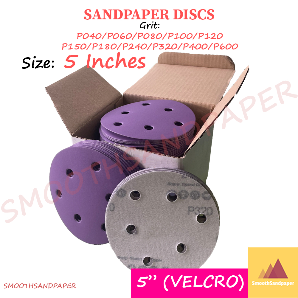 5 Inch Sanding Disc Hook & Loop Velcro | 6 Hole Sandpaper Disc P40-P600 | Best For Paint & Car Polishing