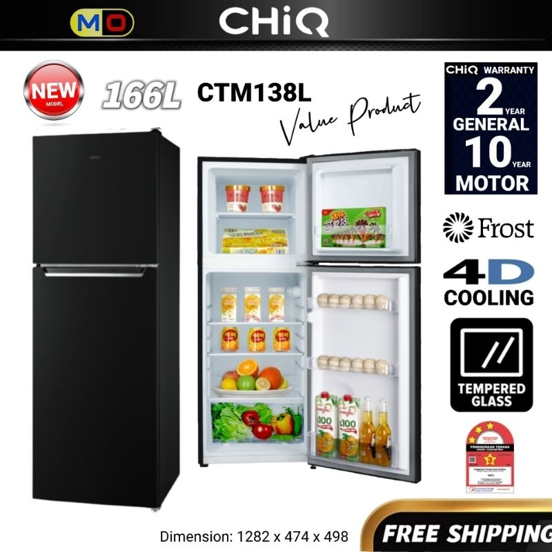 [FREE SHIPPING] CHiQ Fridge 2 Door Refrigerator (166L) CTM138L  2 Door Top Freezer Fridge Refrigerator Peti Sejuk