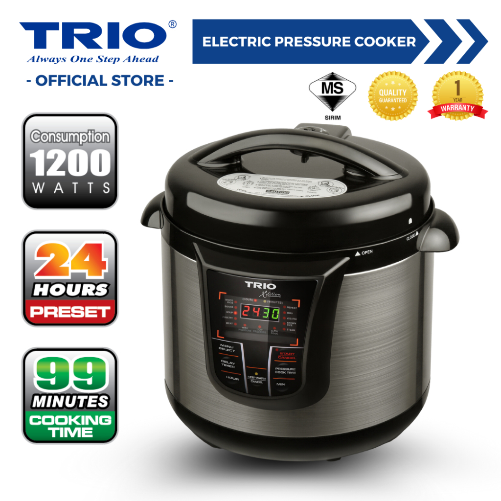 Trio Electric Pressure Cooker with Dual Inner Pot & Tempered Glass Lid with Rice Cooker Function