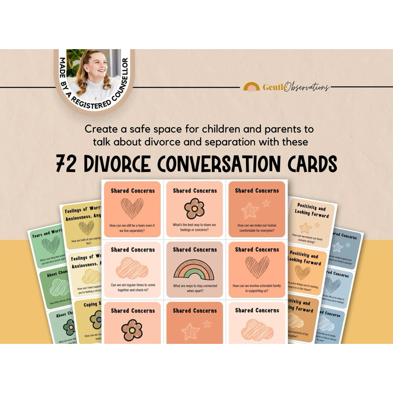 Divorce Conversation Cards for Kids and Parents, Emotional Regulation Separation Discussion Cards, Solution Focused