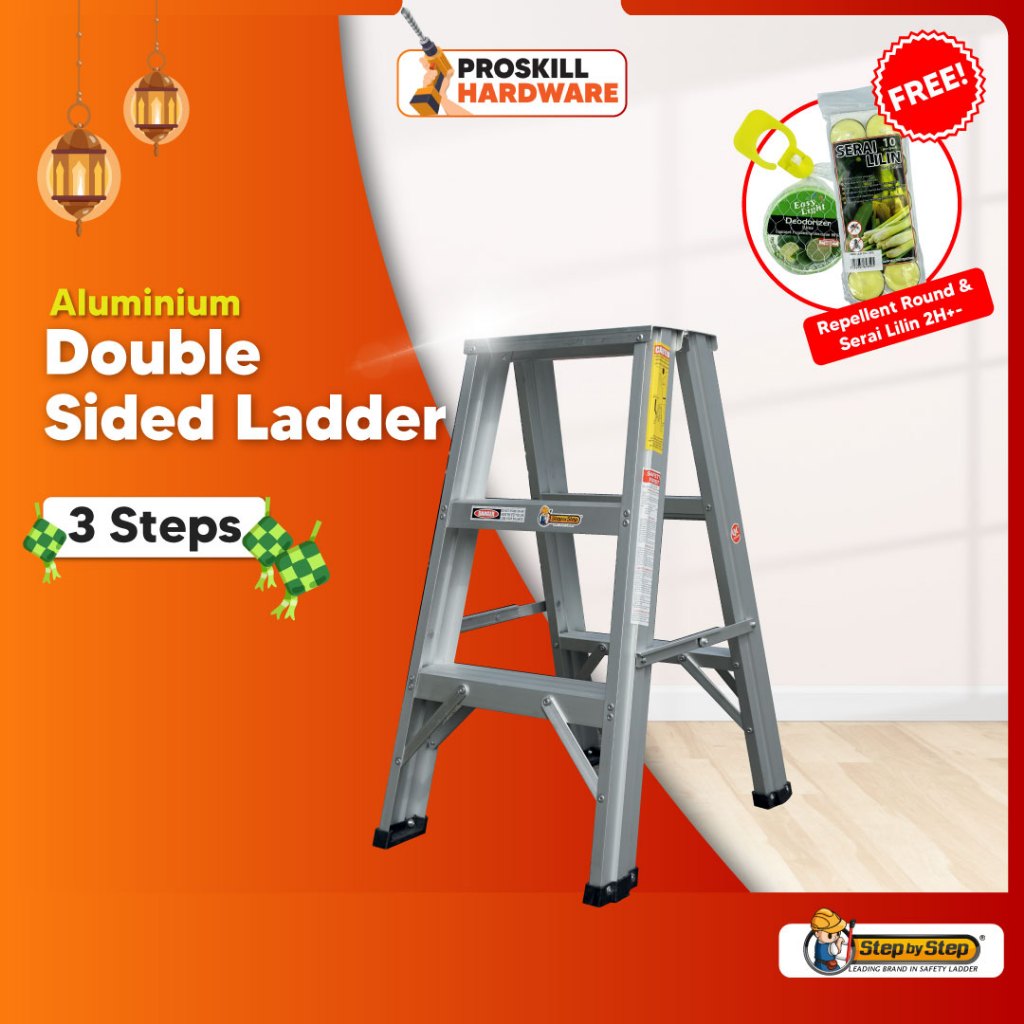 PROSKILL HARDWARE Aluminium Step Ladder Double Sided Ladder Heavy Duty House Ladder / Tangga Rumah 双边家用梯子 3 Steps