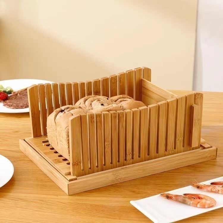 Foldable Bamboo Slicer Cutting Guide - Wood Bread Cutter For Homemade Bread, Loaf Cakes, Bagels