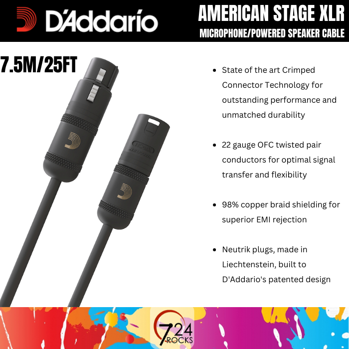 Daddario Cable D’Addario PW-AMSM-25 American Stage Microphone Cable 25ft Mic Cable 724ROCKS