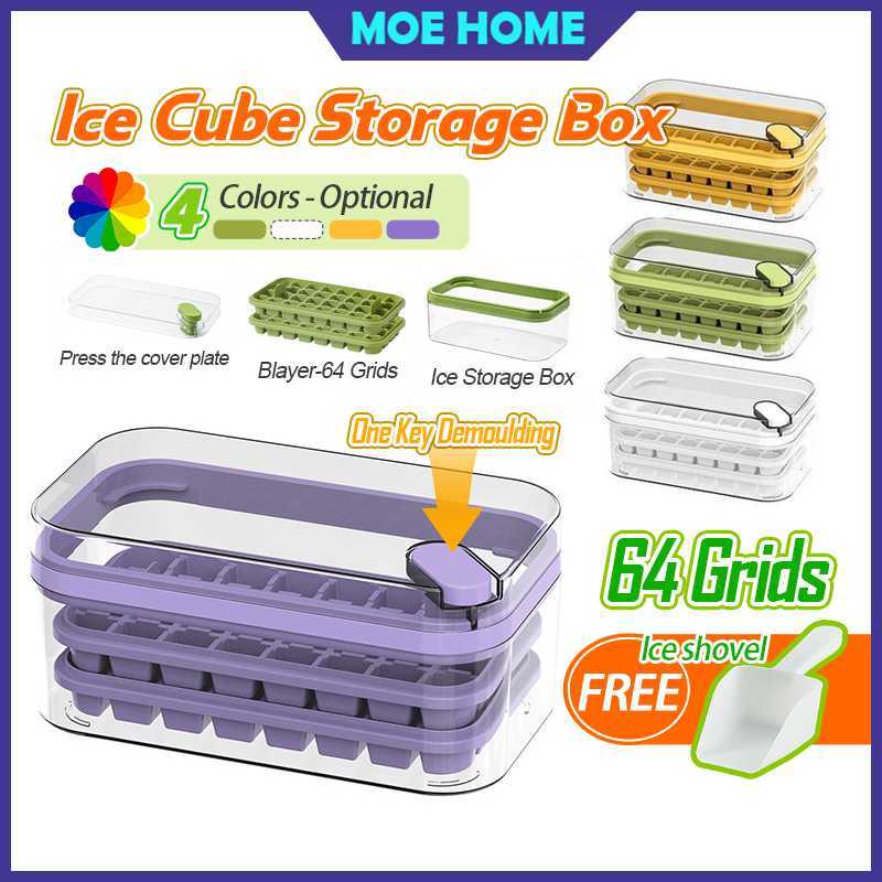 🧊64 Grid ICE Cube Maker Mould ICE Cube Tray With Top Cover Silicone  ICE Cube Mould Food Grade Dulang Ais Dengan Penutup