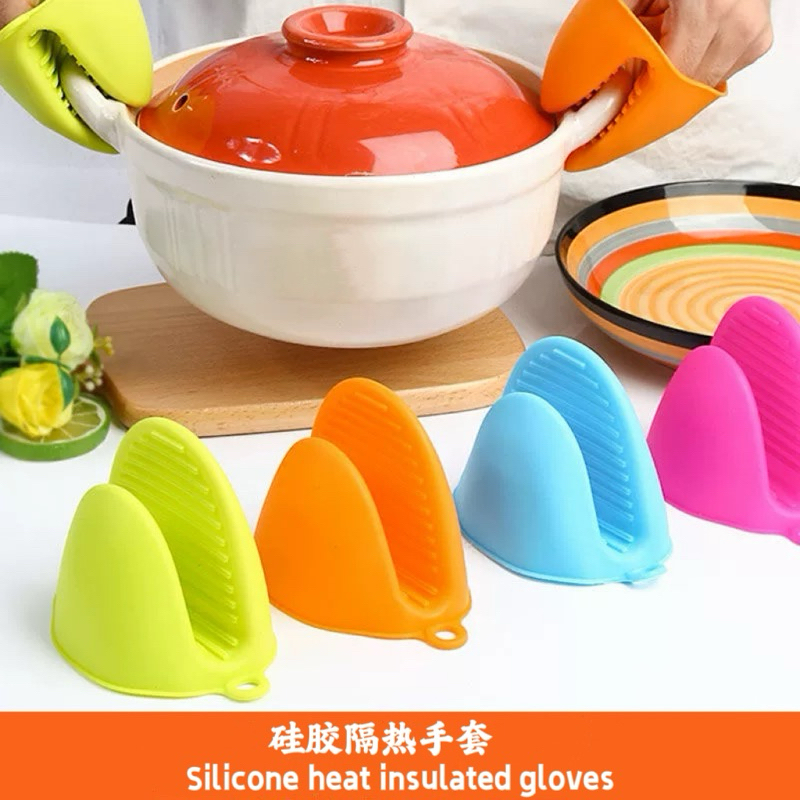 Heat Resistant Silicone Hot Pot Glove Anti Slip Mitts Holder Microwave Baking Kitchen Oven Cookware