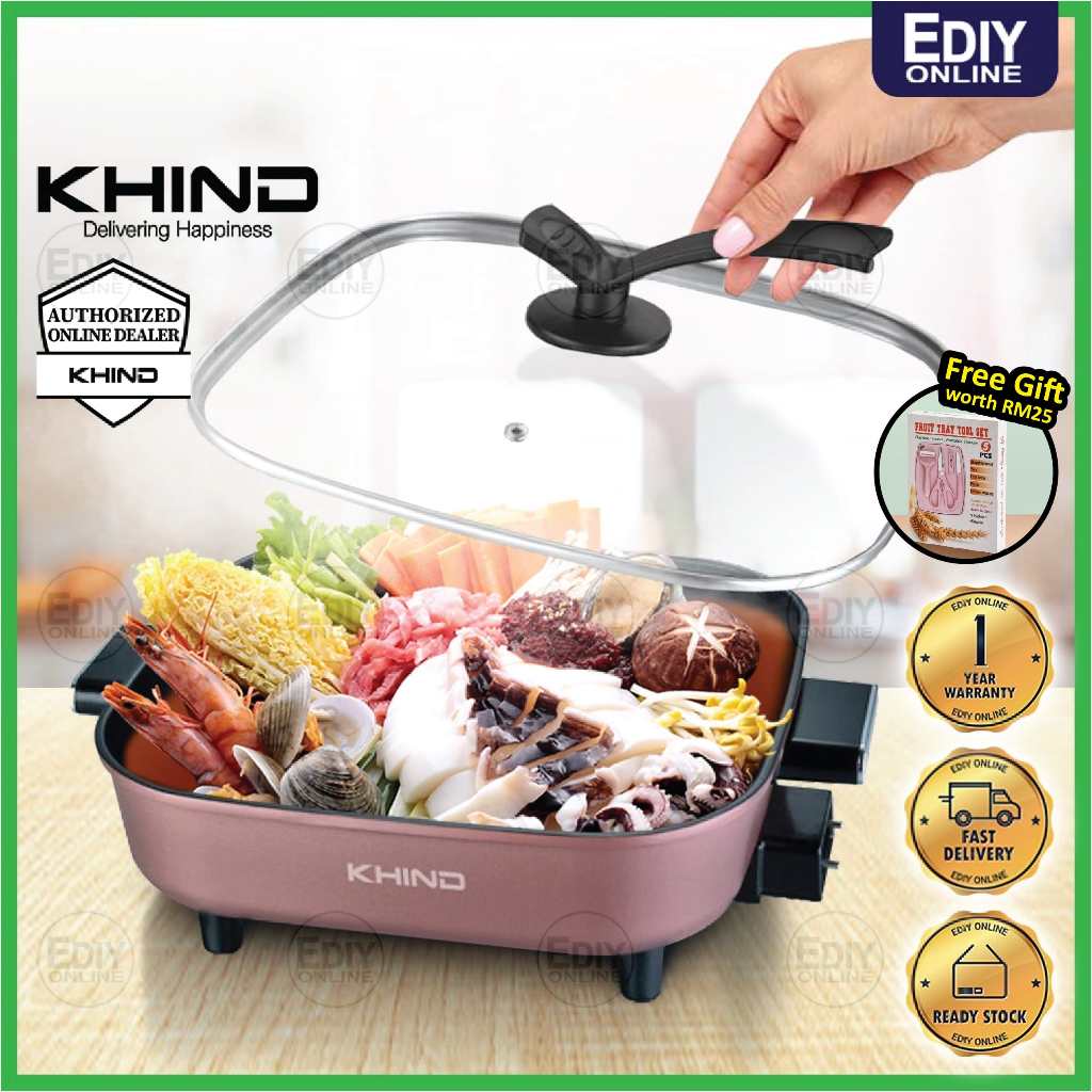 【 𝐅𝐑𝐄𝐄 𝐆𝐈𝐅𝐓 】KHIND HP7000 Multifunction Electric Skillet 5L Multi Cooker Grill Pan Double Layer Non-Stick Kuali Elektrik