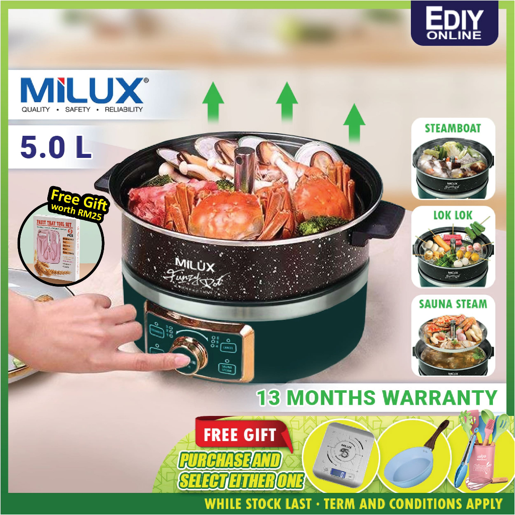 【SIRIM】 MILUX MMC-1600SB ELECTRIC MULTI COOKER POT THAI STEAMBOAT 5.0L LOW SUGAR RICE STEAM TRAY LOK LOK Periuk 多功能锅