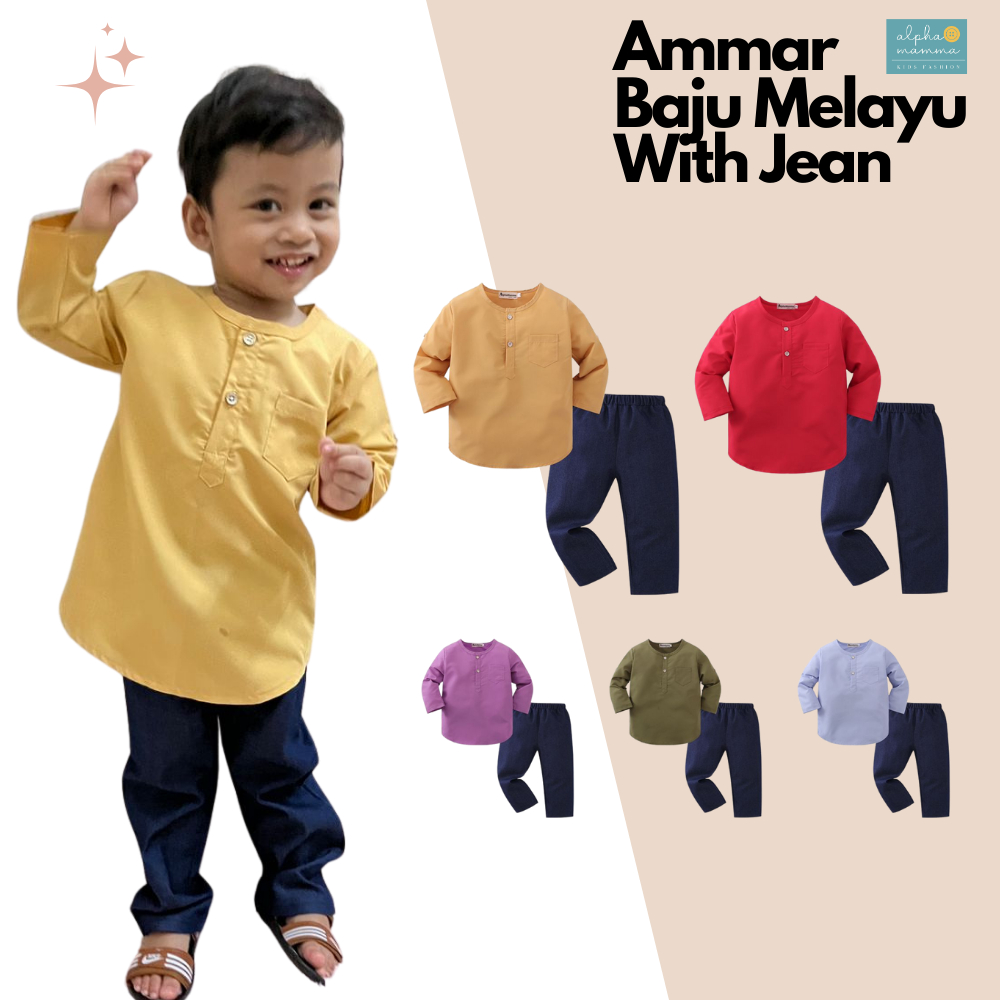 Boy Kurta With Jean Set - AlphaMamma #2023 Hari Raya Boy Traditional Kurta Budak Lelaki Baju Melayu Kanak-Kanak