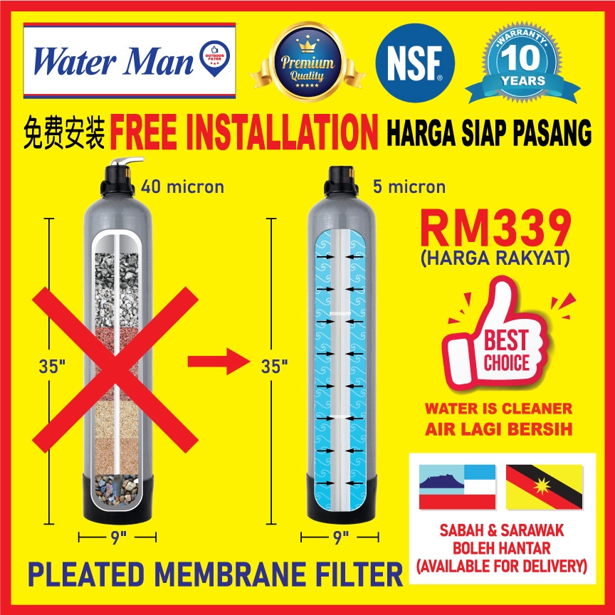 Waterman Outdoor Water Filter 5 Micron HF Pleated Cartridge Water Filter Complete Set / Penapis air luar / 过滤器 / 过滤机