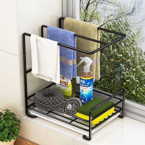 Kitchen Towel Hanger Rag Cloth Sponge Soap Holder Storage Organiser Rack Drainer Caddy Drying Shelf Dapur Rak Gantung