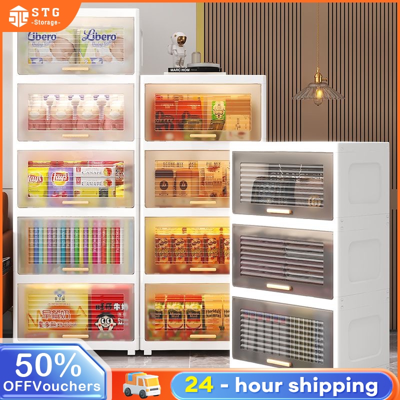 Kitchen Storage Cabinet Foldable Large Space Transparent Cabinet Storage Box Plastik Almari Baju Kabinet Loker 收納櫃