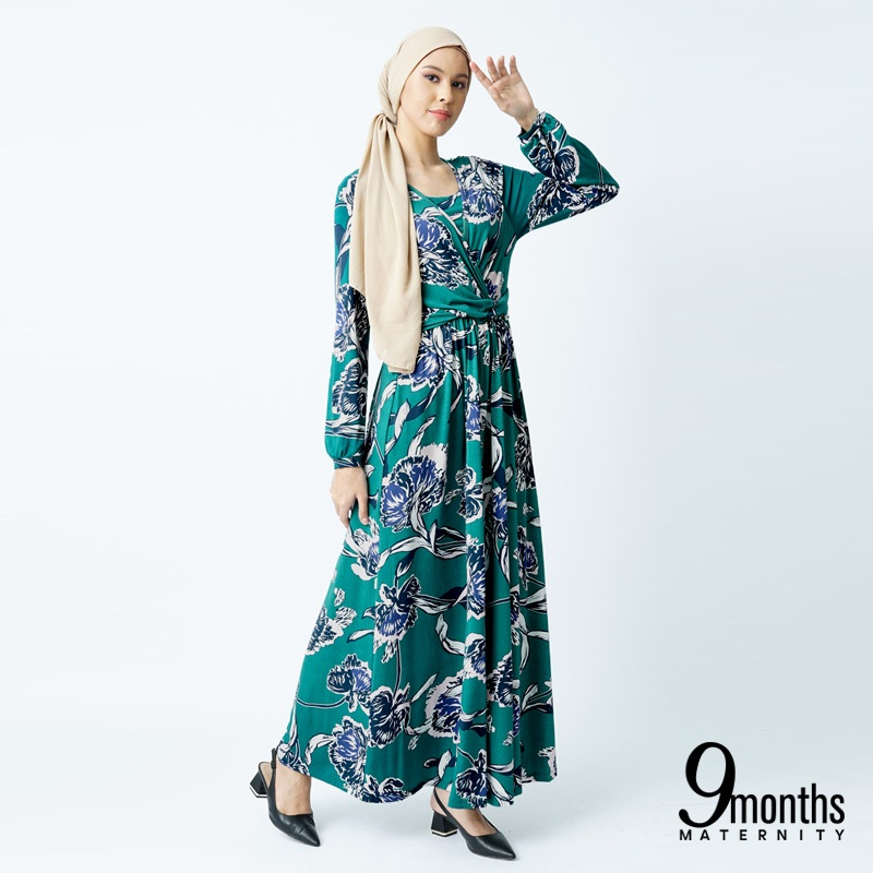 9months Maternity Green Nursing Wrap Maxi Dress | Dress Mengandung | Dress Menyusu