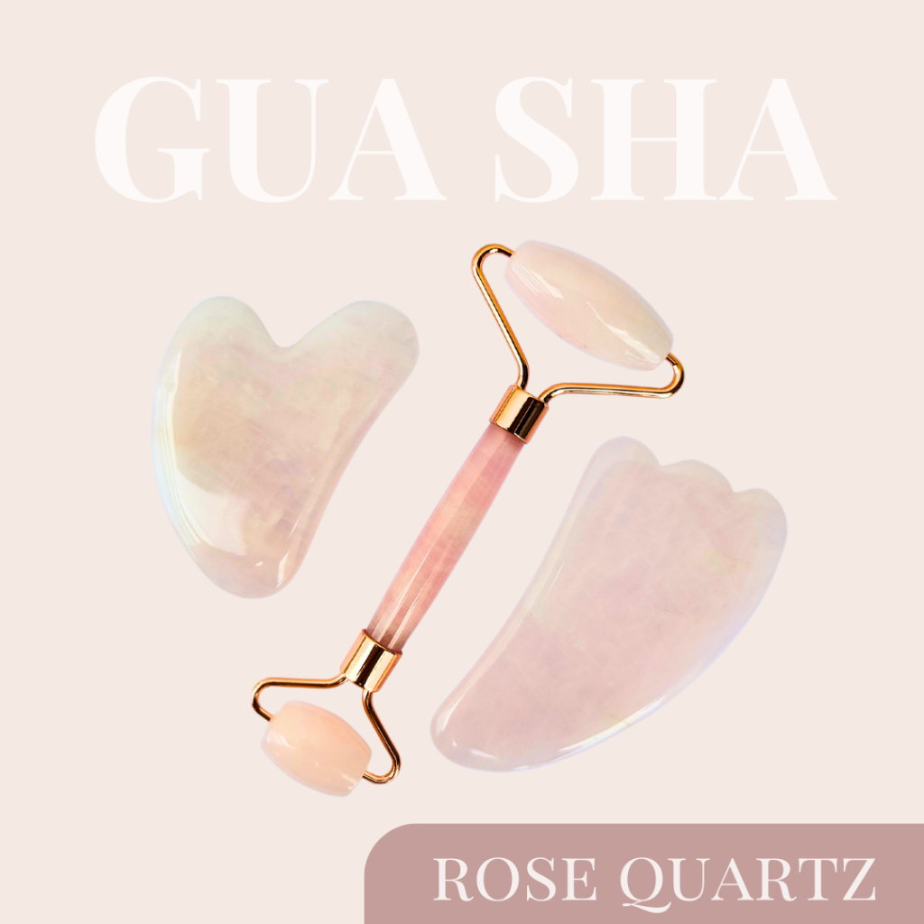 The Healing Bear Real Natural Rose Quartz Gua Sha Roller | Facial Lifting Massage Beauty Tools Women Gift 刮痧板