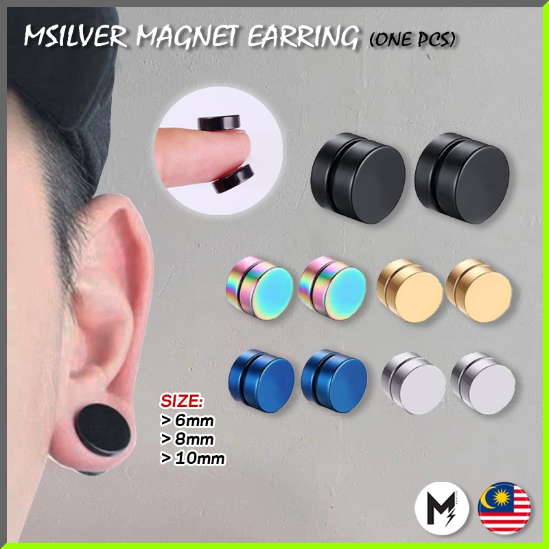 M.Silver Official Magnet Earrings Round Ear Clip Unisex Earring Subang Telinga Lelaki Anting Anting