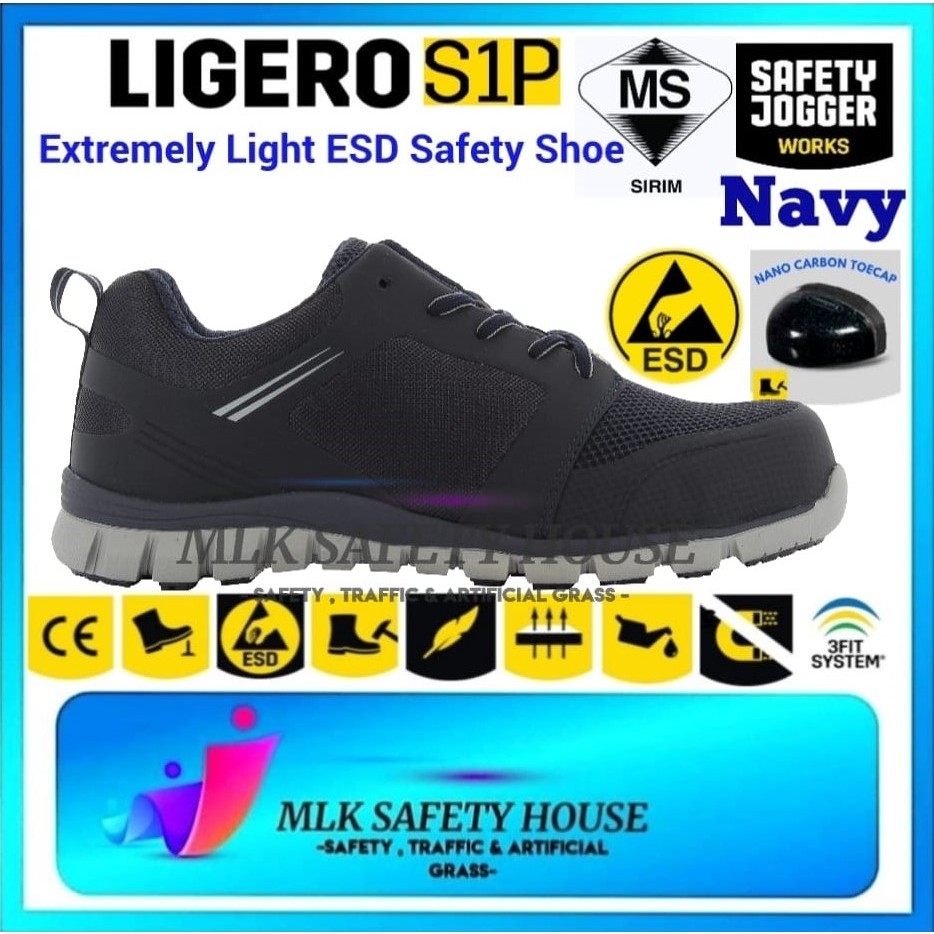 SAFETY JOGGER LIGERO S1P ESD SRC (NAVY BLUE) WITH SIRIM & DOSH EXTREME LIGHT SAFETY SHOES/KASUT KESELAMATAN