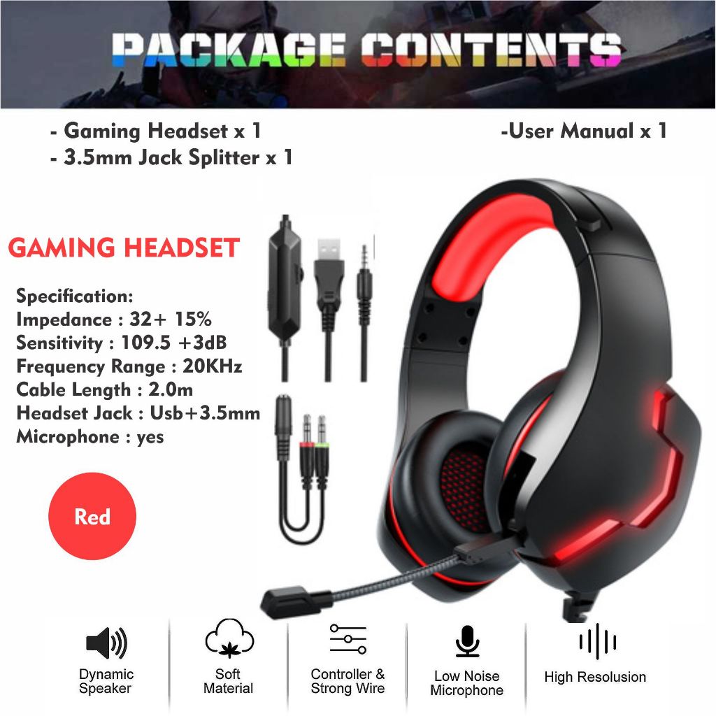 【PC/ Handset Headphone】Aux 3.5mm Wired Gaming Headset Over Ear Headphones with Mic Isolation Noise Gaming Headphone