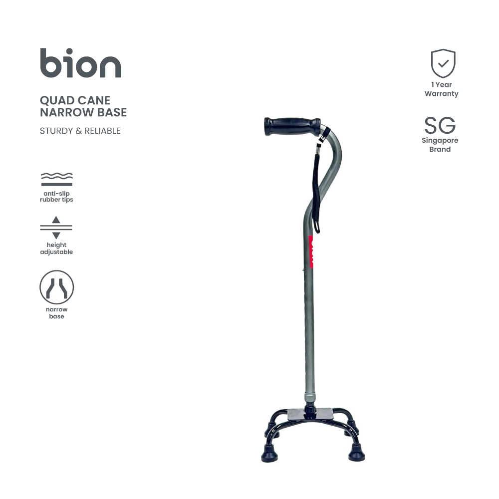 Bion Quad Cane G700 Narrow | Tongkat Kaki Walking Stick Wide Base Anti-slip Height Adjustable
