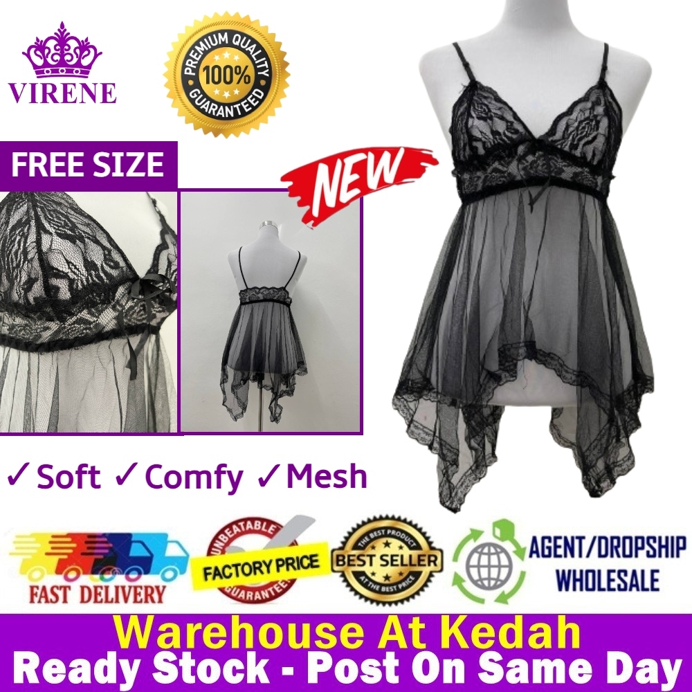 Korean Fashion Woman Sexy Lingerie Lace Transparent Sleepwear Baju Tidur Seksi Wanita Ready Stock 1127