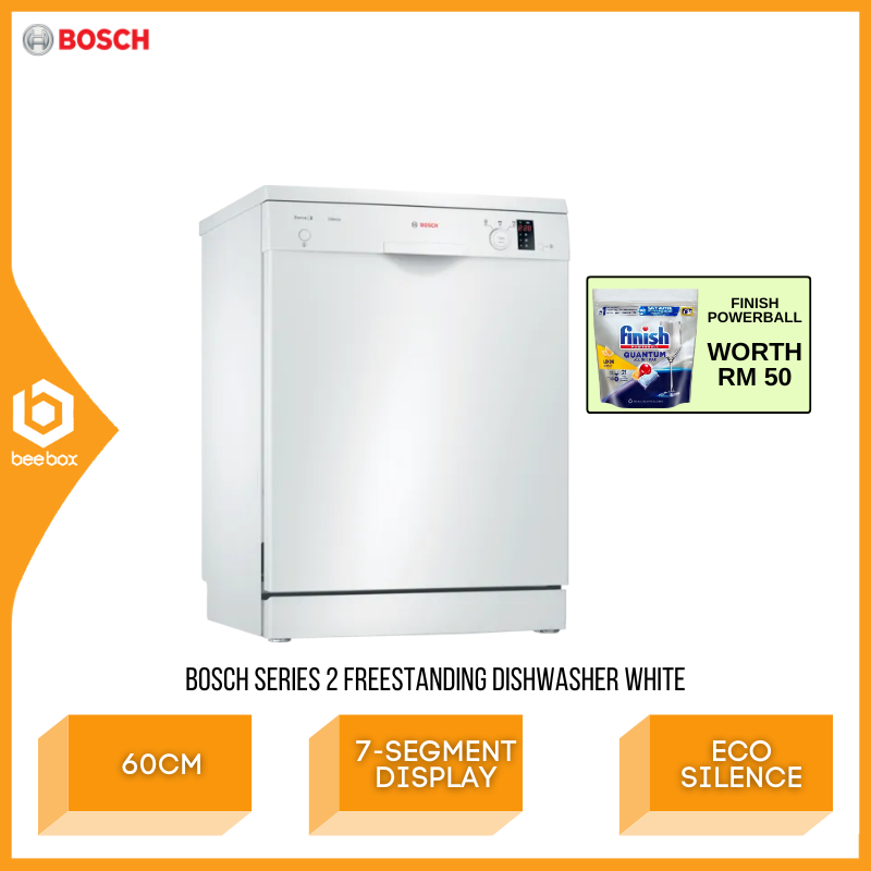 Bosch Serie 2 Freestanding Dishwasher 60cm White 12 place Settings EcoSilence Drive BOS024 SMS23BW01T Pencuci Pinggan