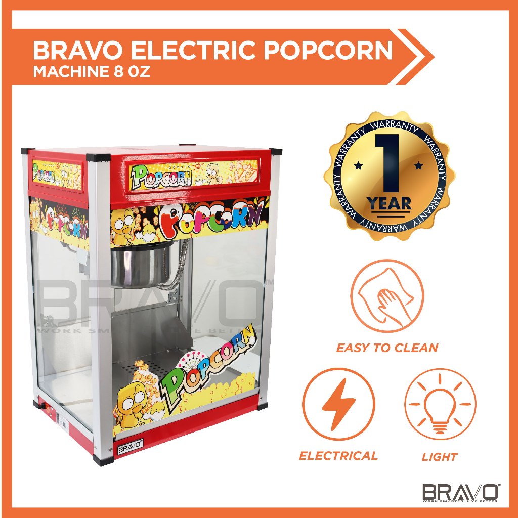 BRAVO Single Pot Electric-8 Oz With Warmer At Bottom Commercial Business Party Use Popcorn Machine Maker Mesin