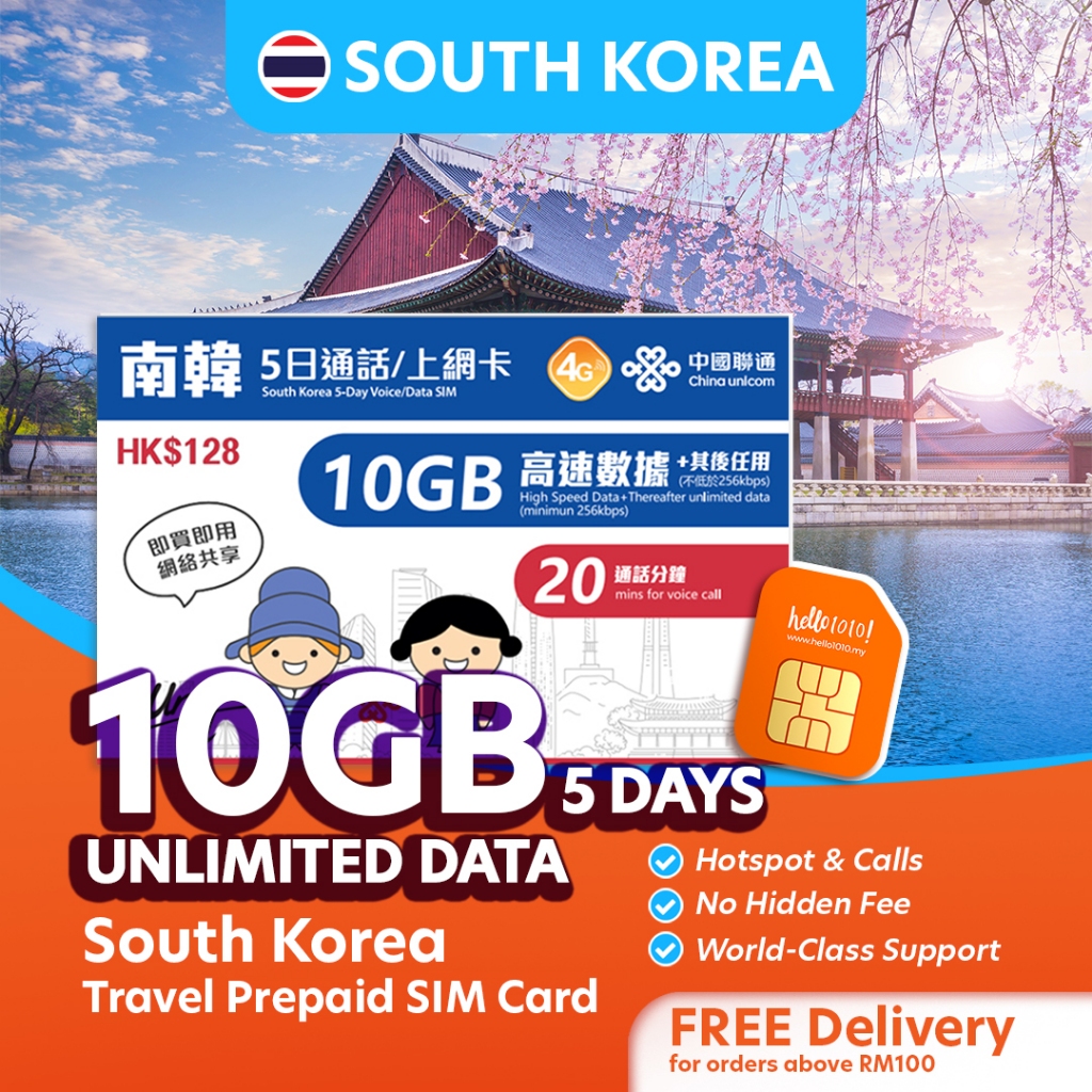 Hello1010 South Korea Unicom 5 Days Travel Prepaid Sim Card