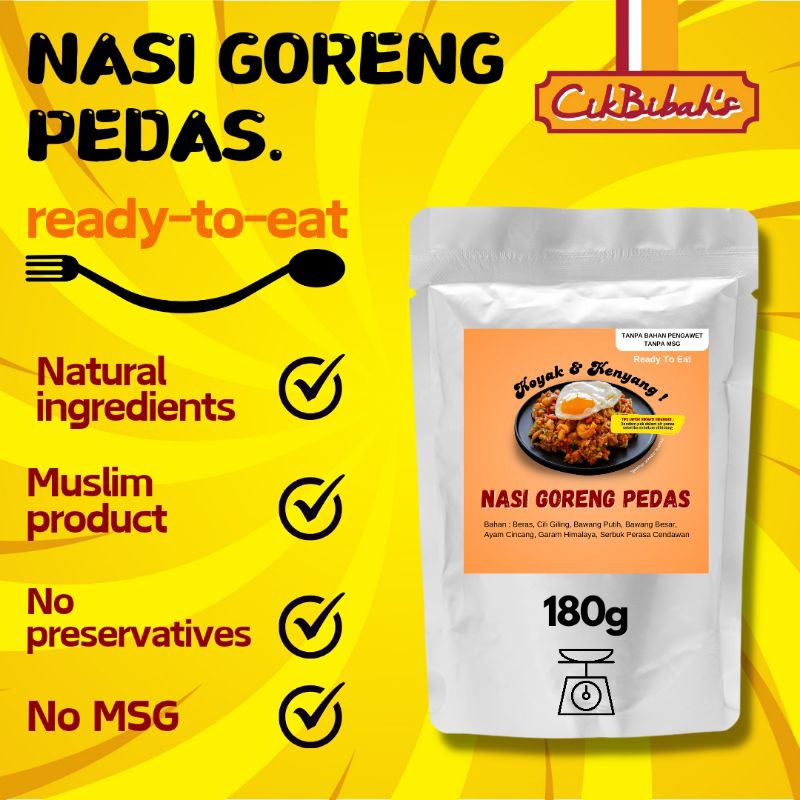 (180gm) READY TO EAT Nasi Goreng Pedas Meal Halal No MSG Prep Prepping.