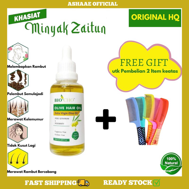 100% NATURAL - MINYAK RAMBUT ZAITUN/ HAIR OLIVE OIL 50ML - MENGUATKAN - PELEMBUTKAN RAMBUT (Anti dandruff - kelemumur )