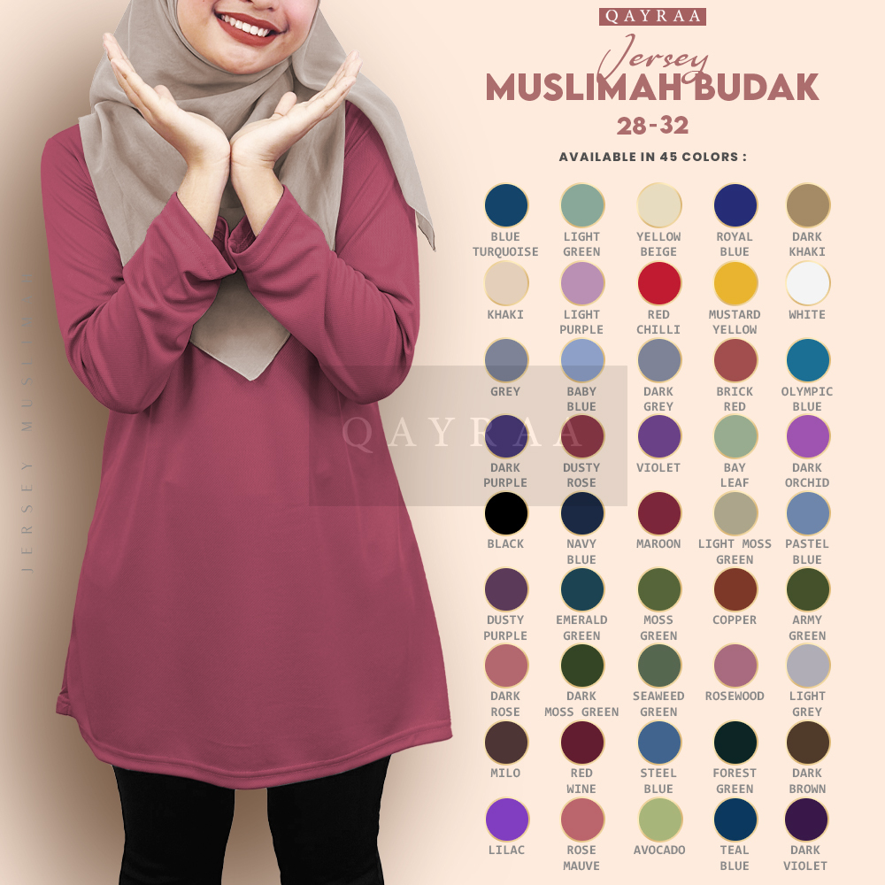 P1 BUDAK Jersi Muslimah Jersey Muslimah Plain/Baju Sukan Muslimah BLACK /RED /DUSTY ROSE /GREY/ BLUE/PURPLE/GREEN