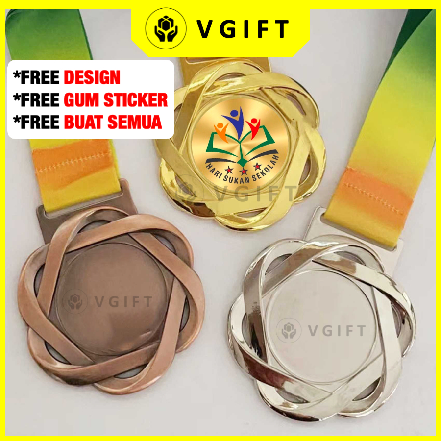 [KL SELLER] METAL Medal Both Side Sticker Medal Besi (Alloy) with Colour Ribbon (Free Design )