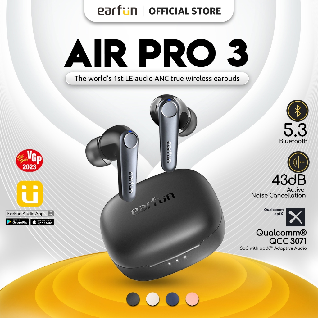 EarFun Air Pro 3 Hybrid Noise Cancelling Bluetooth 5.3 True Wireless Earbuds with QCC 3071 SoC aptX™ Adaptive Audio