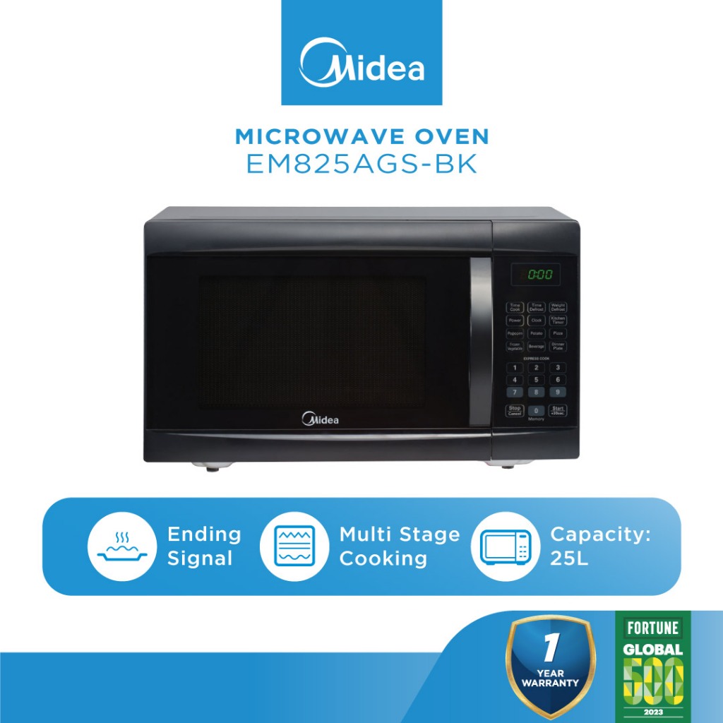 Midea EM825AGS-BK 25L Digital LED Display Microwave Oven With Defrost Function