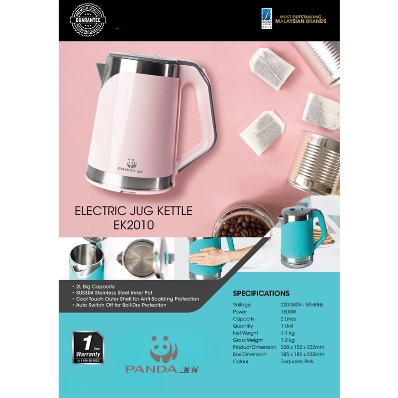 PANDA EK2000 Electric Jug Kettle 2L with Double Wall Anti Scalding EK 2000