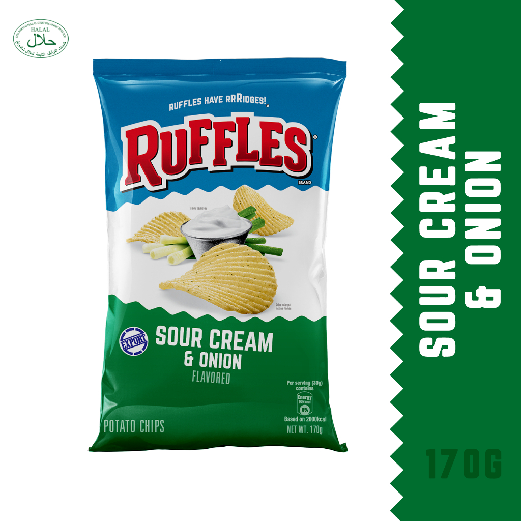 Ruffles Sour Cream & Onion 170g / Ruffles Kerepek Kentang Krim Masam & Bawang 170g