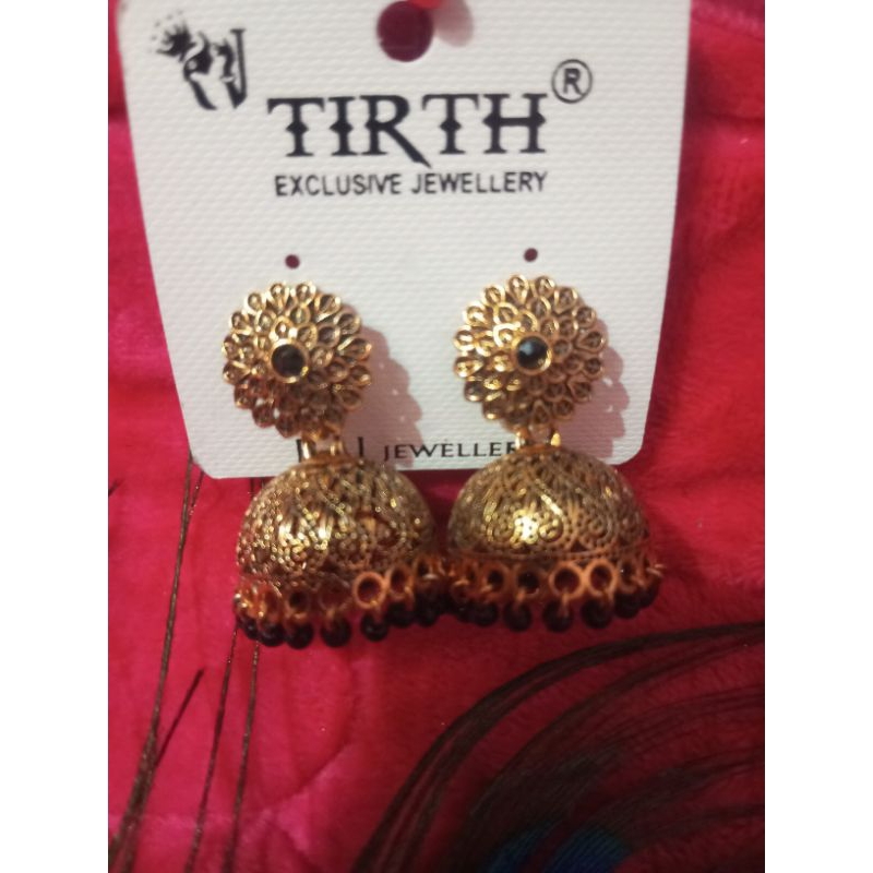 New Indian style jumka for women classic colorful earrings with small pearls.