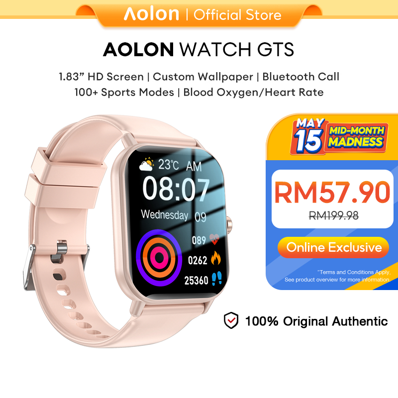 Aolon GTS Smart Watch Waterproof Custom Wallpaper Fitness Tracker Heart Rate Blood Pressure Monitoring