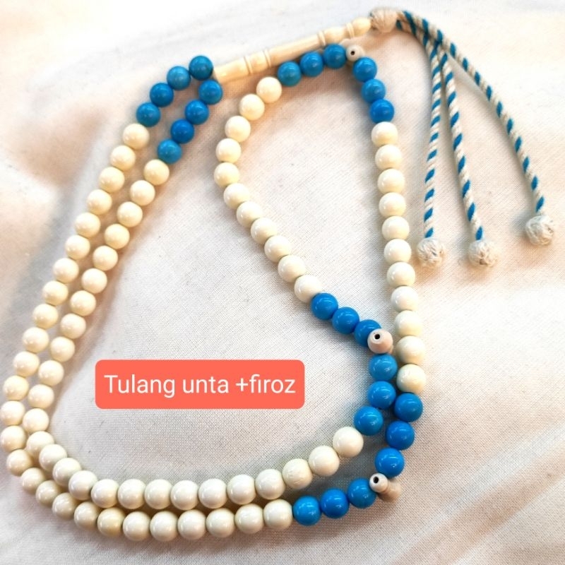 Tasbih TULANG UNTA +Firus Biru  100+6 biji 8MM Imported from Egypt LIMITED EDITION Original🌾🌾🌾