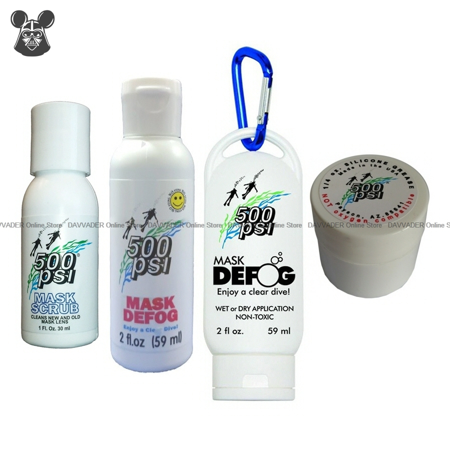 500 PSI Combo Defog Mask Scrub Pack / Silicone Grease / Scuba Diving