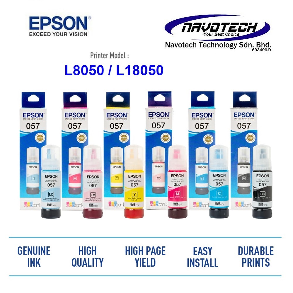 ORIGINAL Epson 057 Ink Bottle for EPSON L8050, L18050 Printer (Black Cyan Magenta Yellow LC LM)