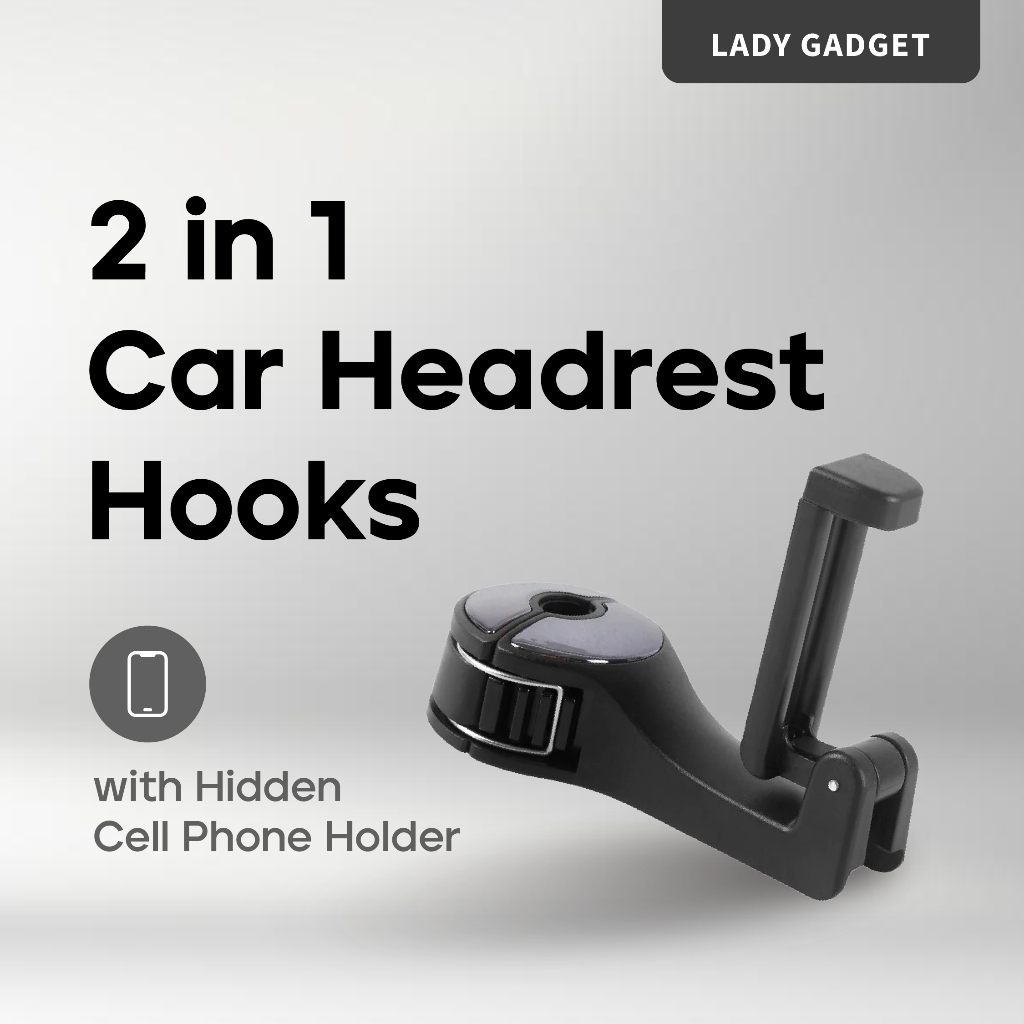 【 2 In 1 】 Car Hook Headrest Phone Holder Seat Back Organizer Bag Hangers Universal Handbag Storage Car Accessories