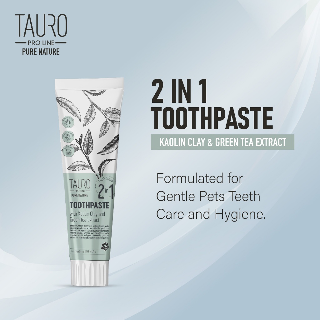 Tauro Pro Line Pure Nature Toothpaste with White Clay (Kaolin) & Green Tea Extract for Dogs and Cats (100ml)| Pet Groomi