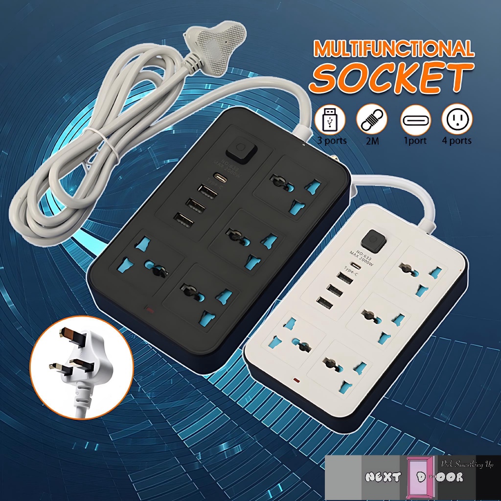 SABAH STOCK 4 USB Port 3 Universal Power Strip Extension Plug Power Socket Electric Sockets Elektrik Sokets