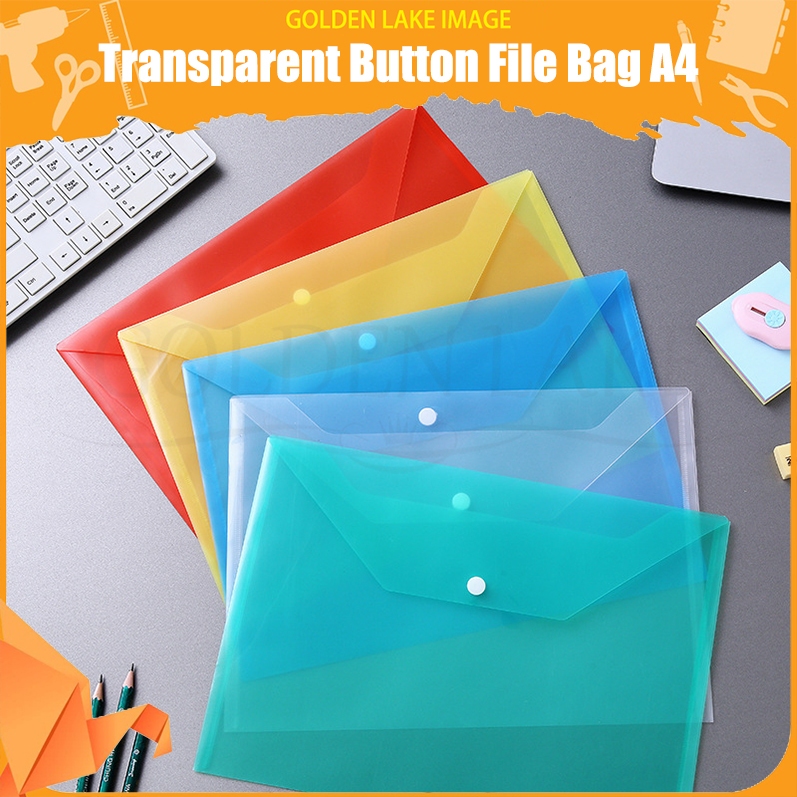 Transparent Button File Bag A4 Management Folder Paper Document Organizer Envelope Pocket Holder