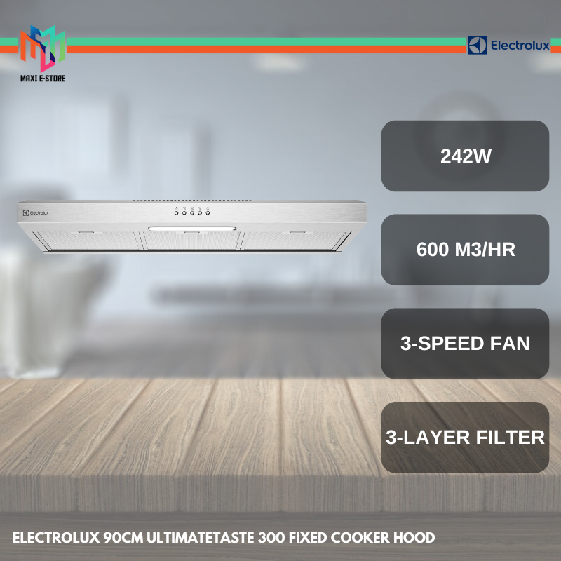 Electrolux ECF9214X 90cm UltimateTaste 300 fixed cooker hood Auto Thermal Cut-Out Safety Switch 242W Cerobong Asap Dapur