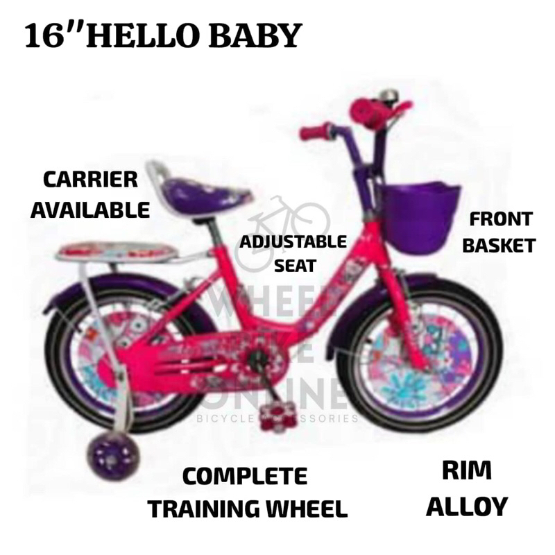 (Siap Pasang)Basikal Saiz 16Inci/Basikal Budak Perempuan/KUALA/BEAUTY/PRETTY/HELLO/RSM/HELLOW BABY T-WHEEL BICYCLE