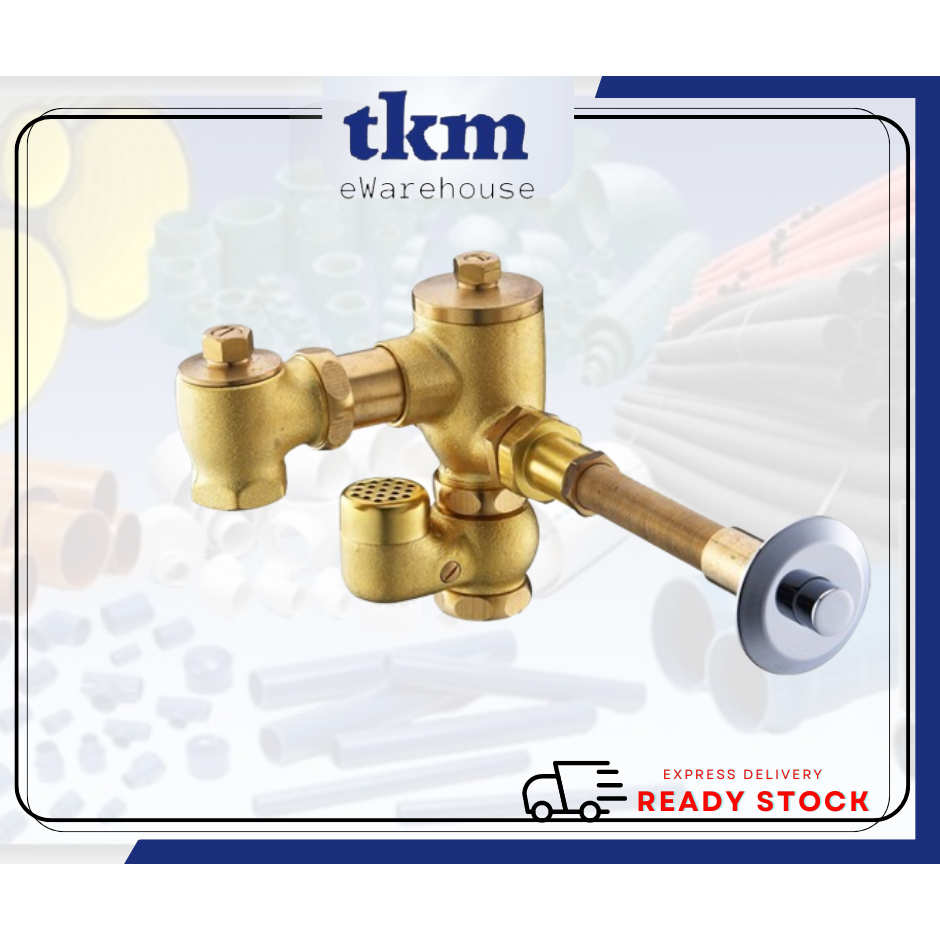 [TKM] DLM Brass Chrome Plated Manual Press Button Concealed Flush Valve Squat Pan Jail Prison Lokap 18mm Button [G 1"]